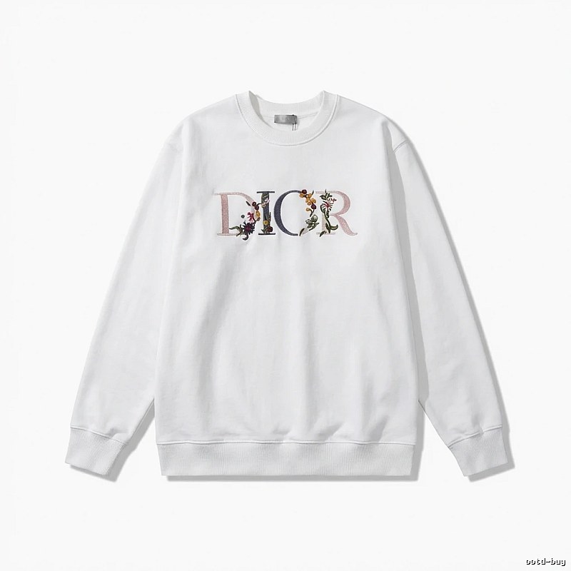 Dior floral embroidery style white sweatshirt