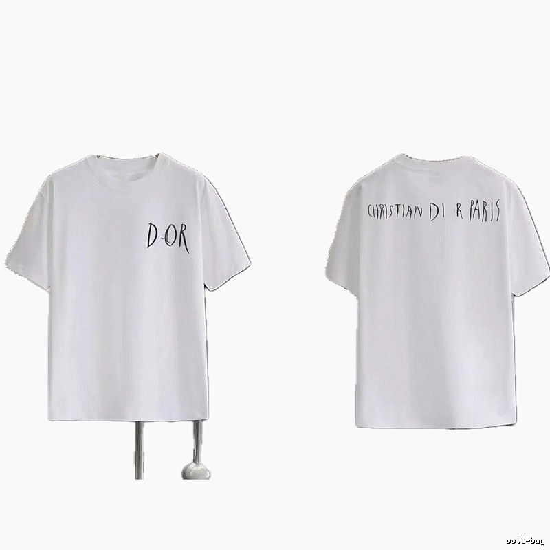 Dior Hand-painted Graffiti Style White Short-sleeved T-shirt