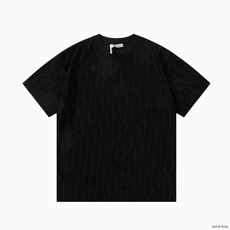 Dior Monogram All-over Print Light Luxury Style Black T-Shirt