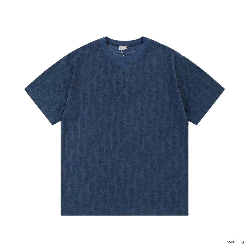 Dior Oblique All-over Print Light Luxury Style Navy Blue T-Shirt