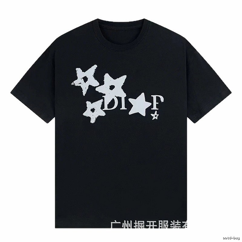 Dior Star Print Street Style Black T-Shirt