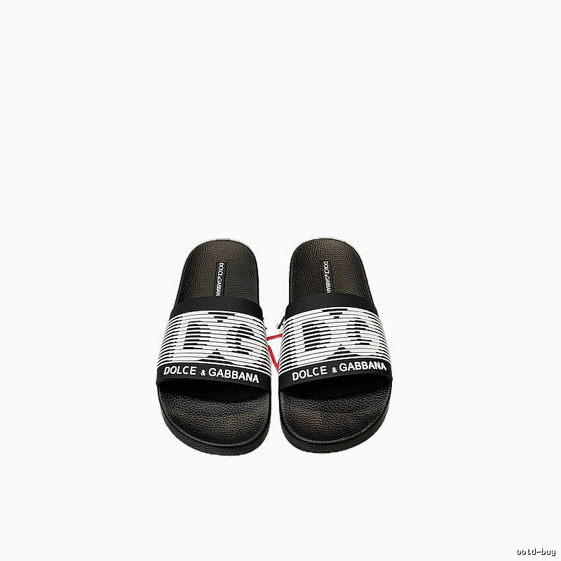 Dolce & Gabbana DG Black and White Striped Casual Slippers