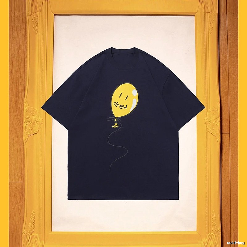 DREW Balloon Smiley Street Style Navy Blue Short Sleeve T-Shirt