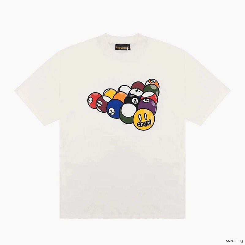 DREW Billiards Smiley Face Street Style Off-white T-shirt