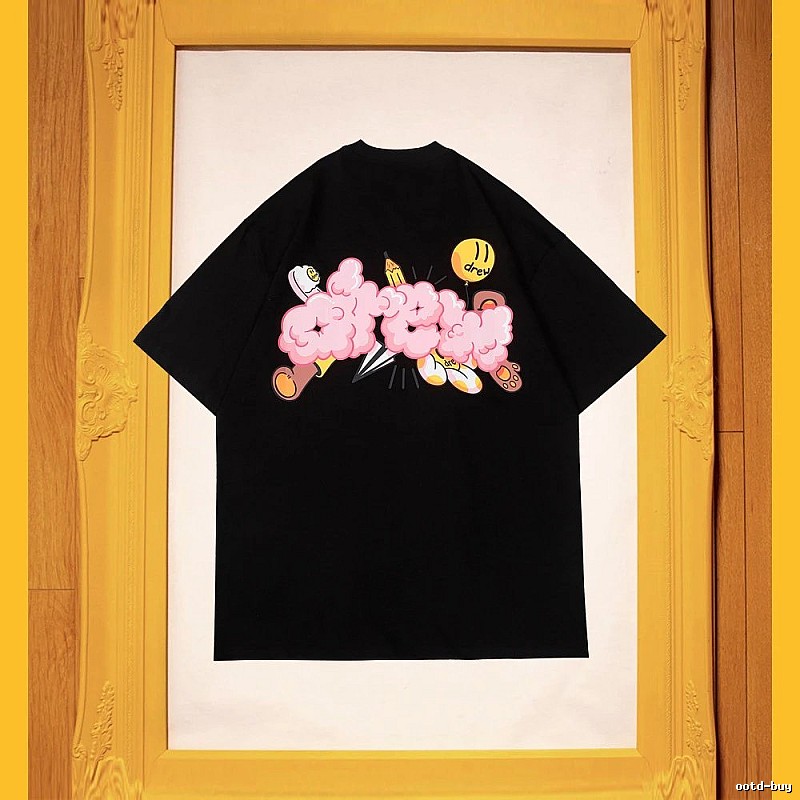 DREW Cloud Print Street Style Black Short Sleeve T-Shirt