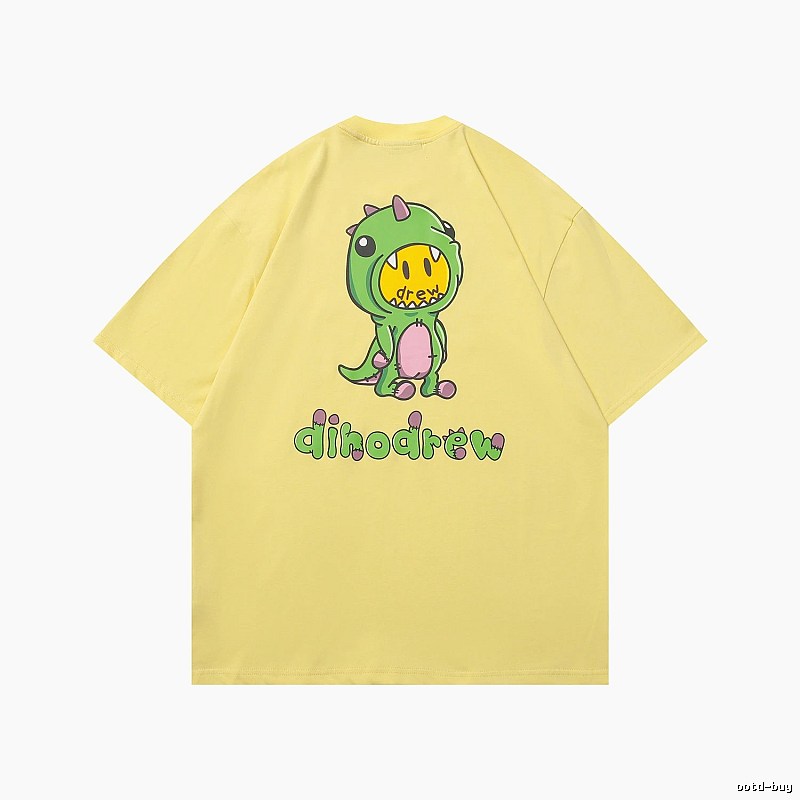 DREW Dinosaur Print Street Style Yellow Short-sleeve T-shirt