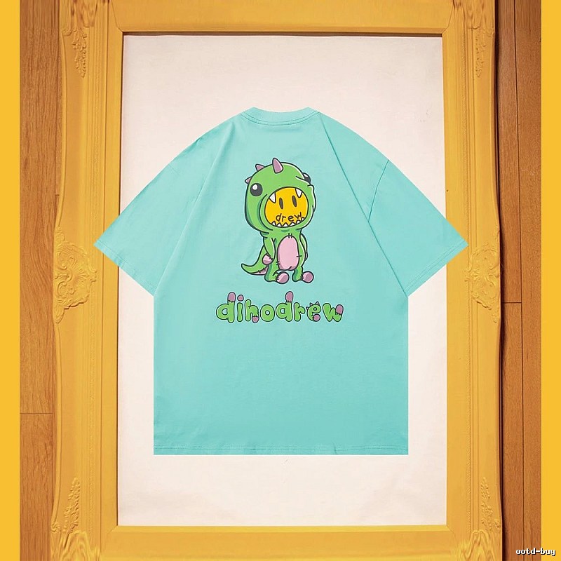 DREW Dinosaur Series Streetwear Style Light Blue Short Sleeve T-Shirt