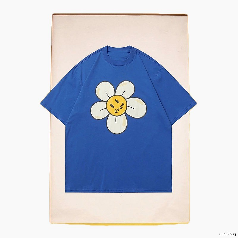 DREW Smiley Face Floral Street Style Blue T-shirt