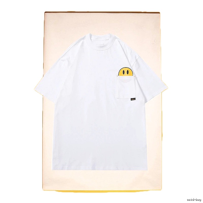 DREW Smiley Face Pocket Street Style White T-Shirt