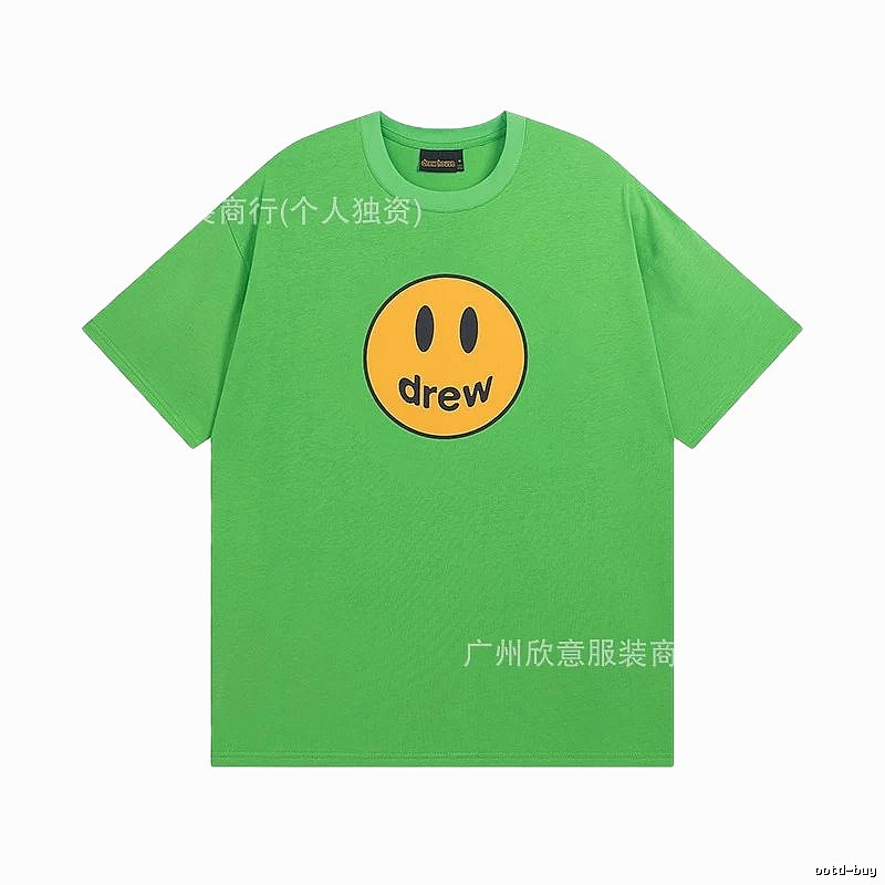 DREW Smiley Face Street Style Green Short Sleeve T-Shirt