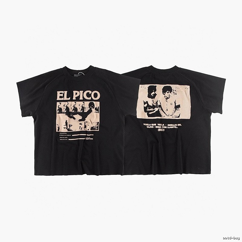 ERD GRJKD ELPICO Vintage Style Black Short Sleeve T-shirt