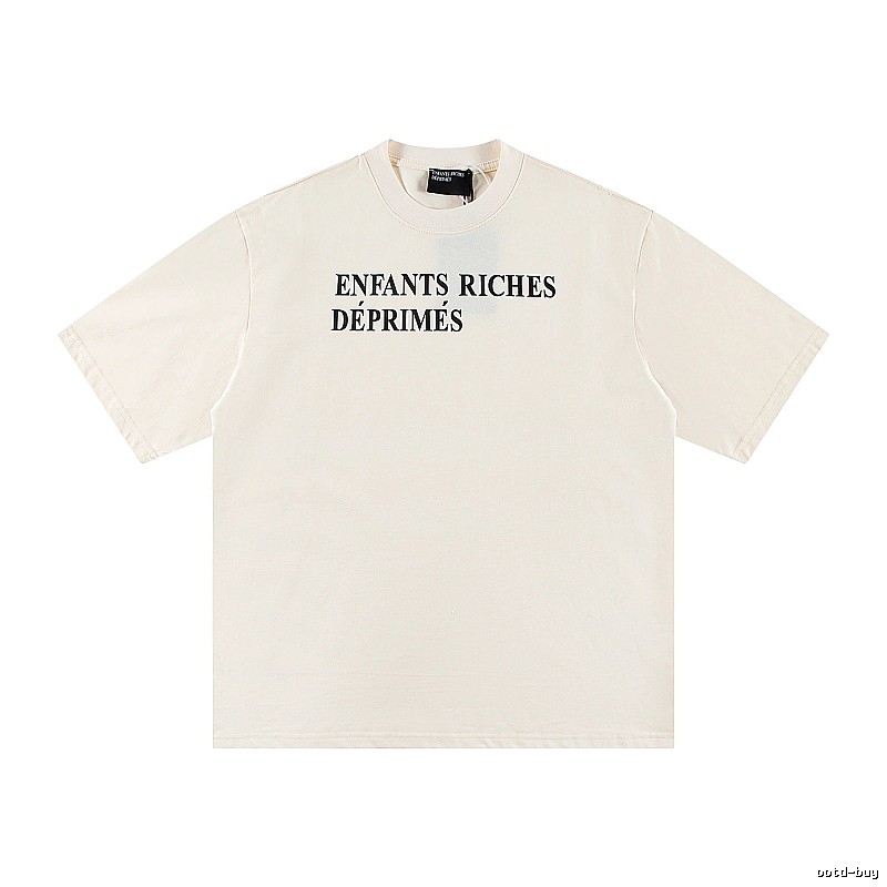 ERD Letter Print Minimalist Style Off-white Short-sleeve T-shirt