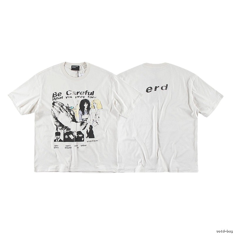 ERD Vintage Portrait Print Off-white Short-sleeved T-Shirt