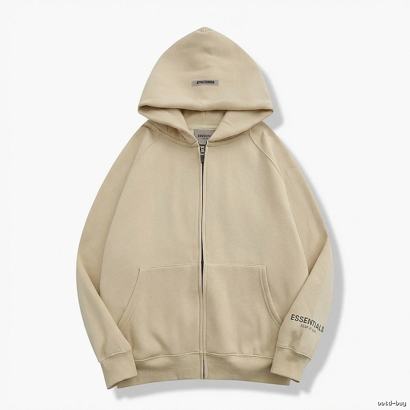 ESSENTIALS minimalist style beige hooded sweatshirt with drawstring
