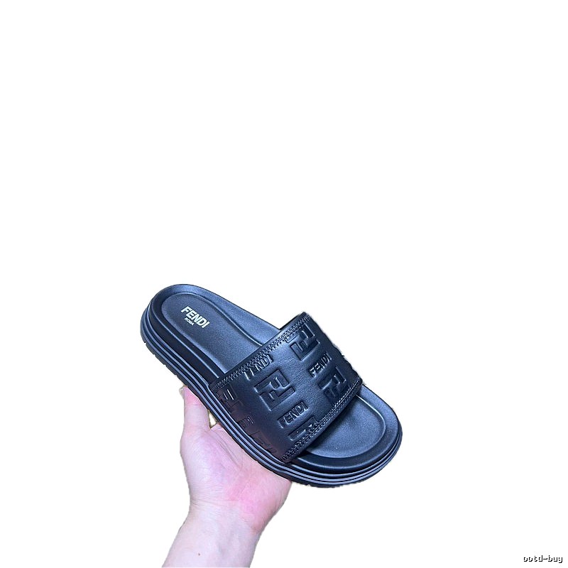 Fendi Double F Embossed Light Luxury Style Black Slide Sandals