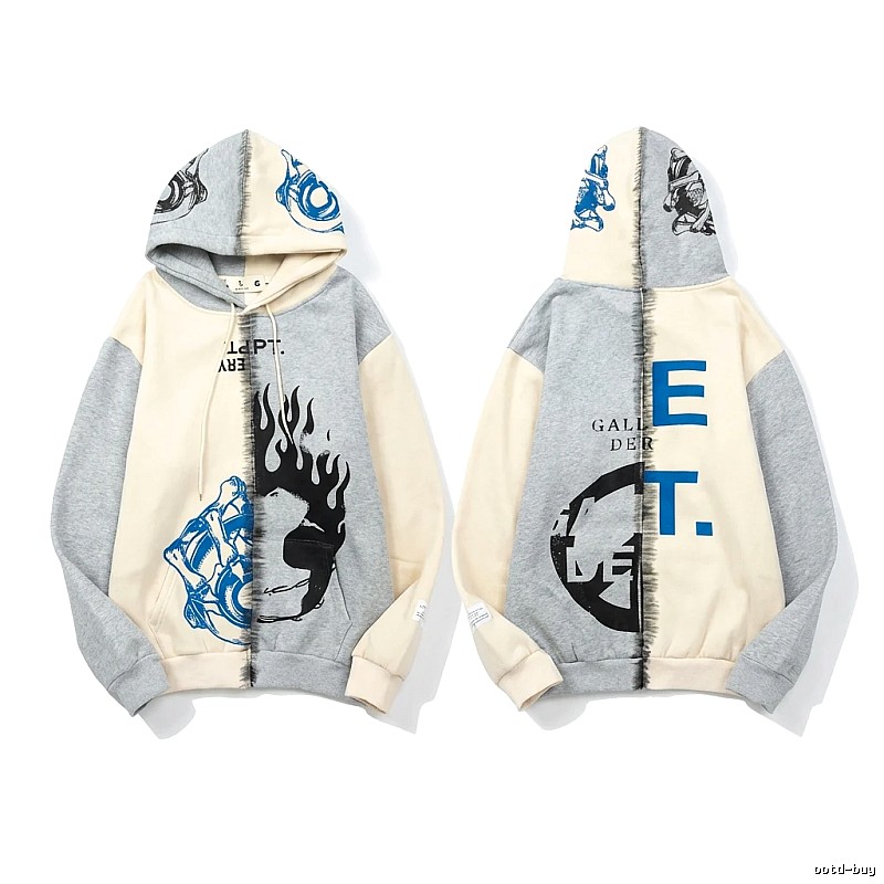 Gallery Dept Flame Print Patchwork Hoodie