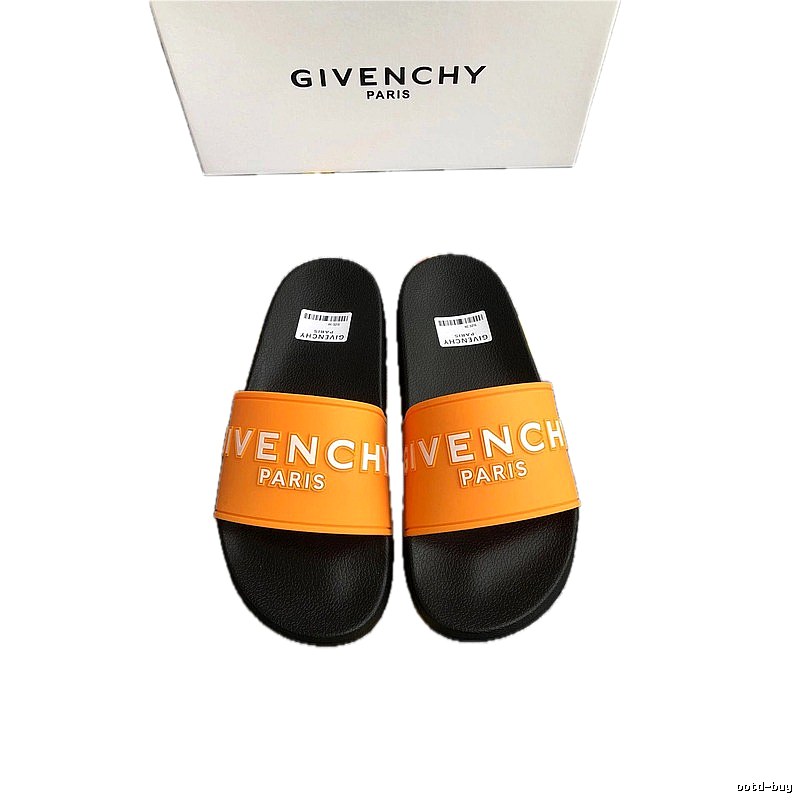 Givenchy Embossed Letters Trendy Cool Orange & Black Slide Sandals