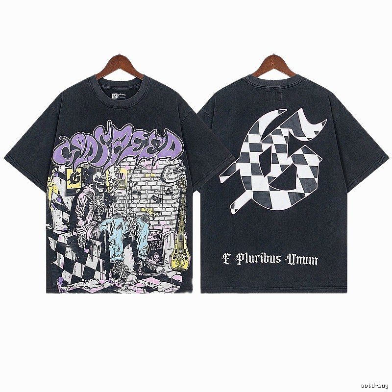 Godspeed Skull Graffiti Street Style Charcoal Black T-shirt