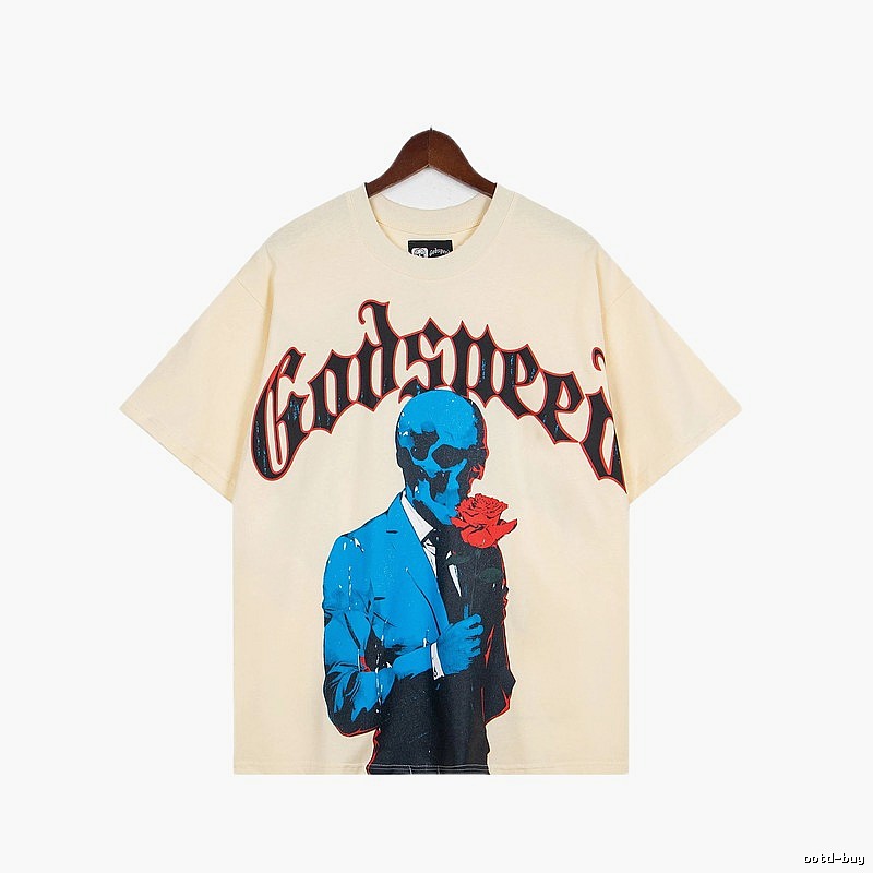 Godspeed Skull Print Street Style Beige T-shirt