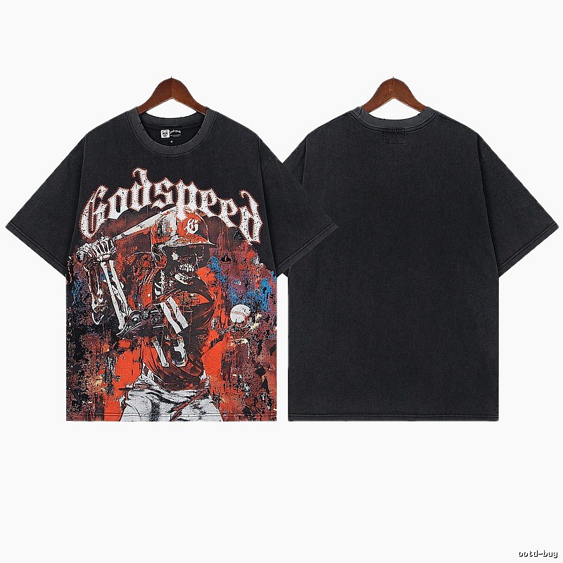 Godspeed Skull Vintage Baseball Black T-Shirt