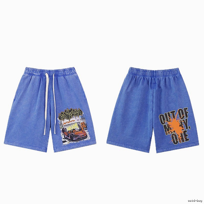 Godspeed Sports Car Print Street Style Blue Shorts