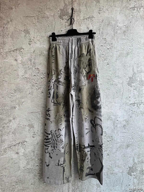 Grey Botanical Pattern Wide-Leg Pants
