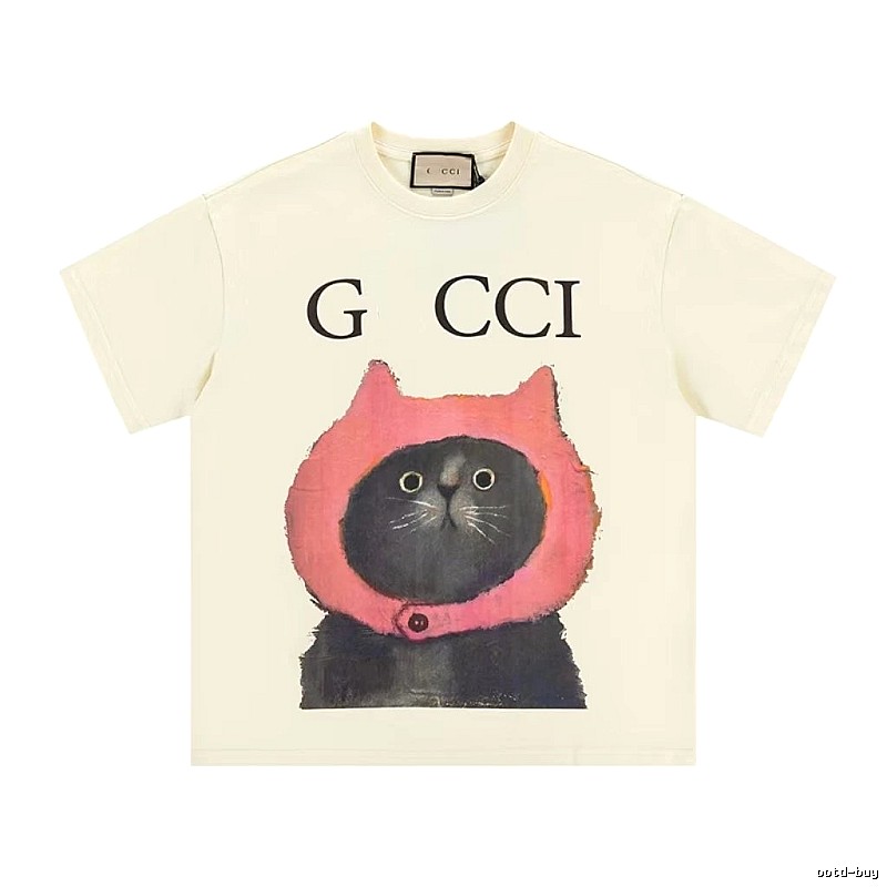 Gucci Cat Print Casual Off-white T-Shirt