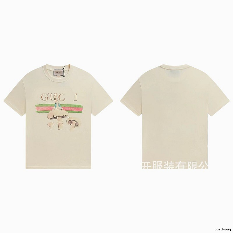 Gucci Co-branded Retro Style Off-white Printed T-Shirt