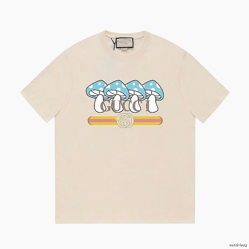 Gucci Mushroom Print Casual Style Off-white T-shirt
