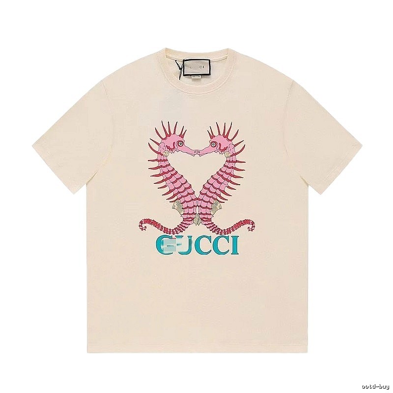Gucci Seahorse Print Trendy Off-white Short Sleeve T-shirt