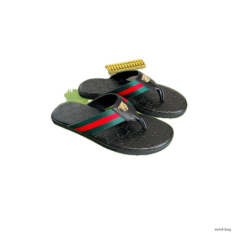 Gucci Tiger Head Webbing Light Luxury Style Black Flip-Flops