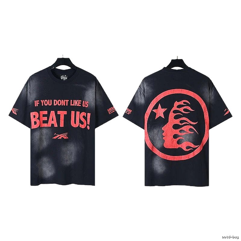 Hellstar Flame Print Street Style Black and Red Short-sleeve T-shirt