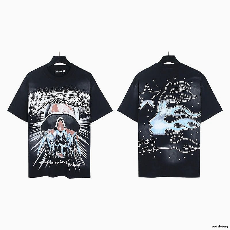 Hellstar Flame Print Street Style Black T-Shirt