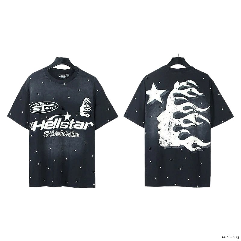 Hellstar Flame Print Street Style Black T-Shirt