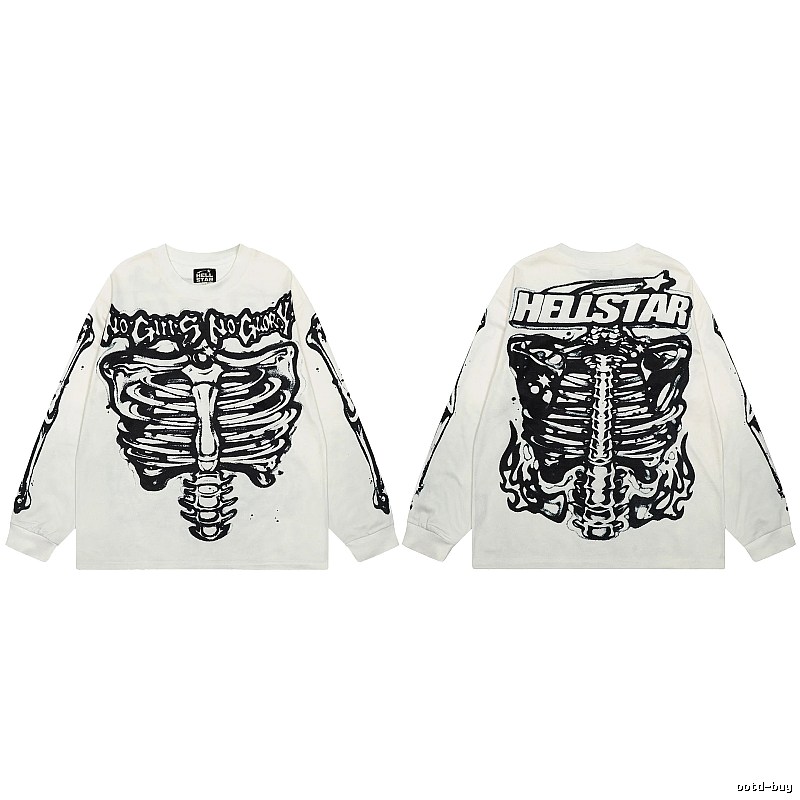Hellstar Skull Print Dark Style Off-white Long Sleeve T-Shirt