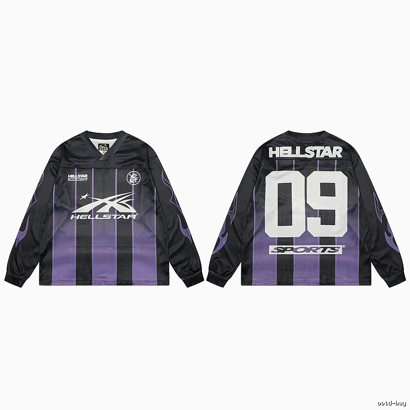 Hellstar Sporty Street Style Black and Purple Long-Sleeve Jersey