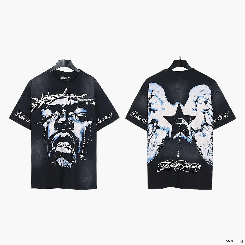 Hellstar Thorn Portrait Street Style Black Short-sleeve T-shirt