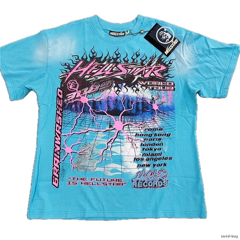Hellstar Tour Punk Style Sky Blue Short-Sleeve T-Shirt