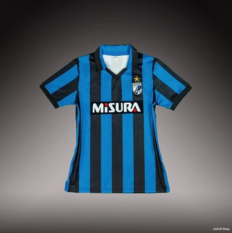 Inter Milan Casual Brehme #3 soccer jersey Blue Black Striped for Streetwear Looks