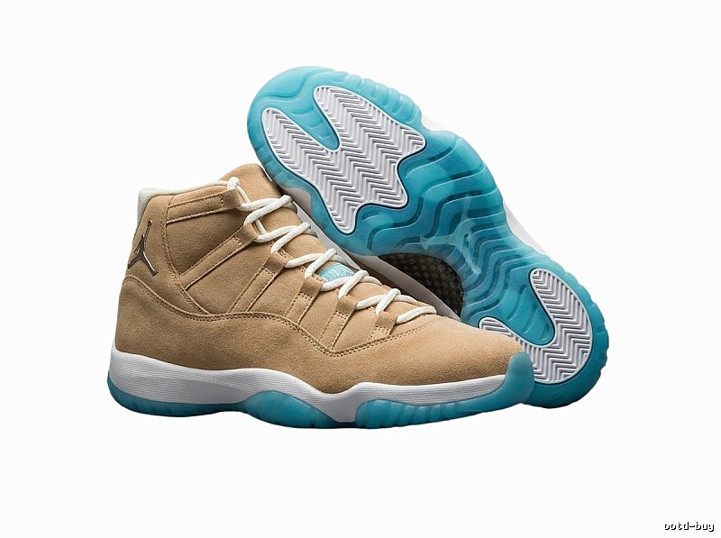Jordan 11 High Top Light Brown with Blue Bottom