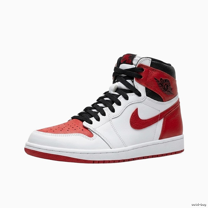 Jordan AJ1 High Top Red and White Athletic Shoes