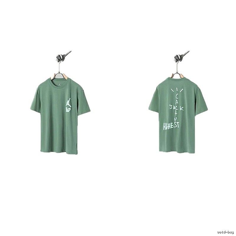 Jordan x Travis Scott Co-branded Street Style Pea Green T-Shirt