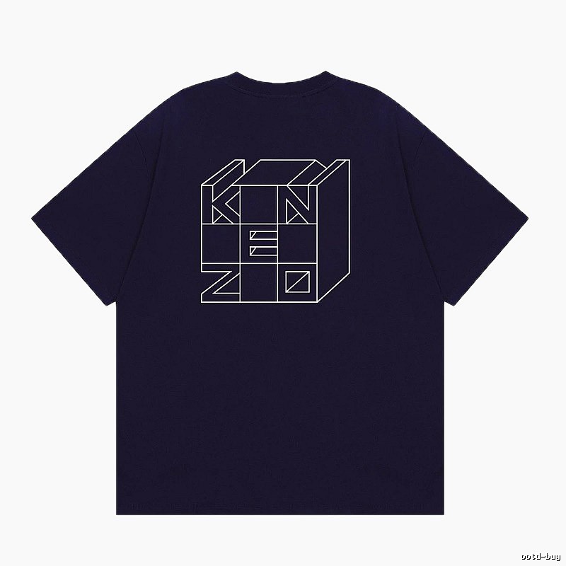 KENZO Geometric Lines Trendy Style Navy Blue T-Shirt