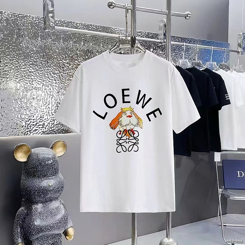 LOEWE Cartoon Print Casual Style White Short-sleeve T-shirt