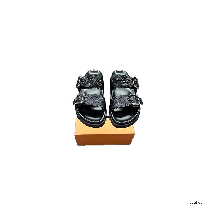 Louis Vuitton Classic Embossed Casual Style Black Slides