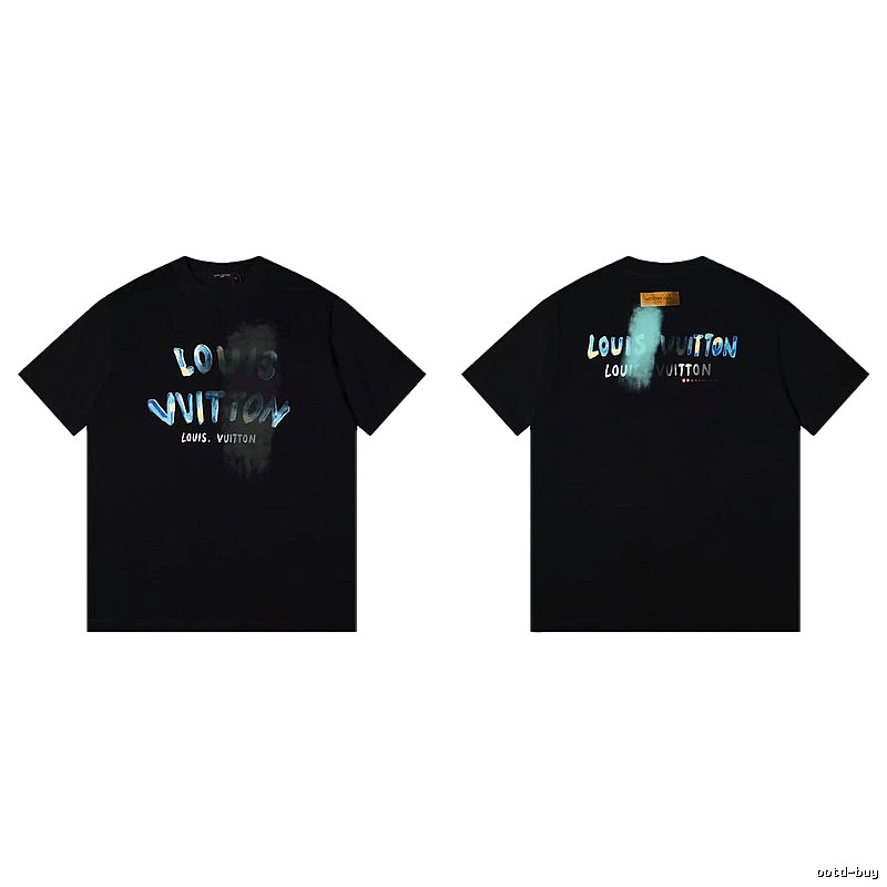 Louis Vuitton Gradient Graffiti Trendy Cool Black Short-sleeve T-shirt