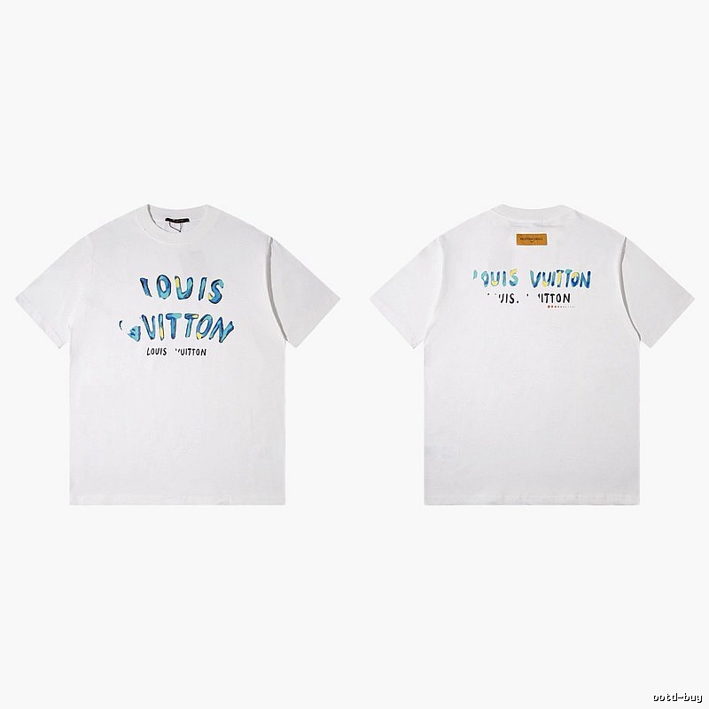 Louis Vuitton Hand-painted Graffiti Casual Style White T-shirt