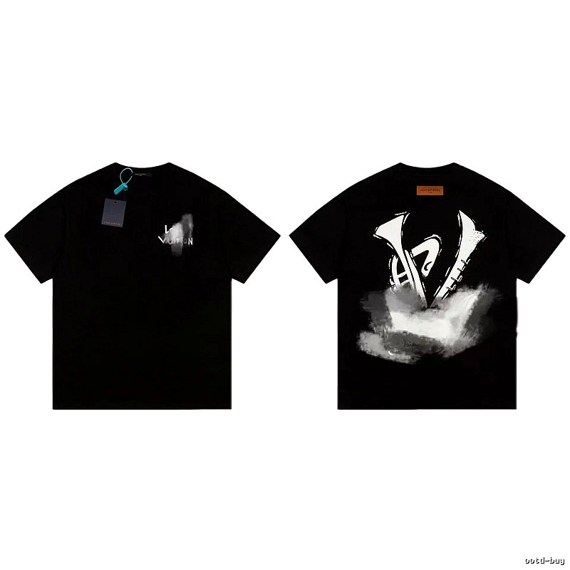 Louis Vuitton Ink-Wash Print Cool & Trendy Style Black T-Shirt