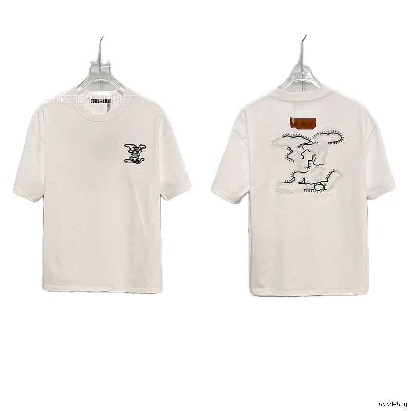 Louis Vuitton Trendy Map-Embroidered White Short-sleeve T-shirt
