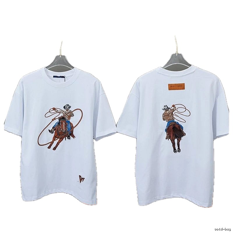 Louis Vuitton Vintage Denim-Embroidered White T-shirt